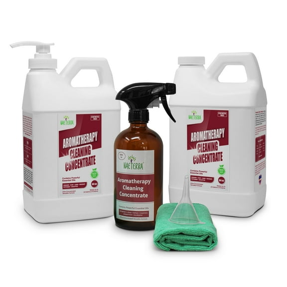 Naeterra Aromatherapy Cleaning Concentrate - Household Cleaner - All Natural, Plant Based, Synthetic Free 1 Gallon plus 16 Oz empty glass spray bottle. towel and funnel