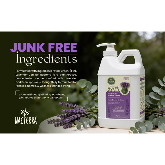 Naeterra Lavender Zen All-Purpose Cleaning Concentrate Kit  64 oz Jug Makes 24 Gallons | Includes 16 oz Amber Glass Spray Bottle | Plant-Based, Essential Oil Scented, EWG Green-Rated Ingredients