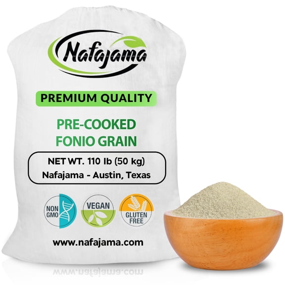 Nafajama Premium Gluten-Free Pre-Cooked Fonio Grain | Ancient African Super-Grain | Non-GMO, Vegan, High-Fiber Superfood | All-Natural, Quick-Cook 1 Bag of 110 lb / 50 kg