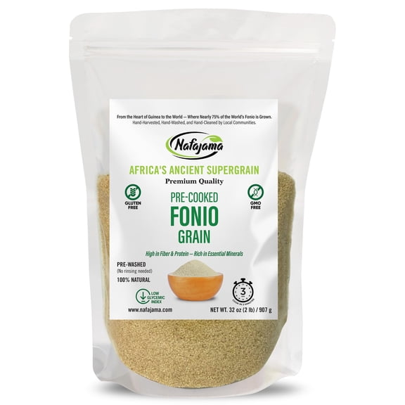 Nafajama Premium Gluten-Free Pre-Cooked Fonio Grain | Ancient African Super- grain| All-Natural, Non-GMO, Vegan, High-Fiber Superfood -1 Bag of 2 lb / 907g