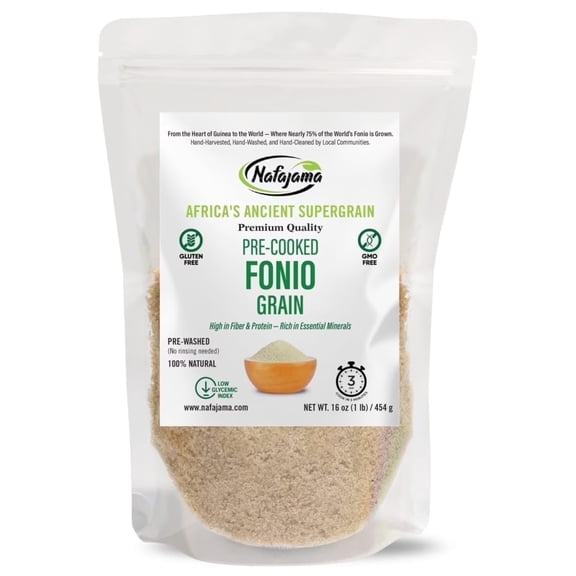 Nafajama Premium Gluten-Free Pre-Cooked Fonio Grain | Ancient African Super- grain| All-Natural, Non-GMO, Vegan, High-Fiber Superfood - 1 Bag of 1 lb / 454g