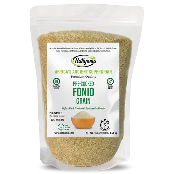 Nafajama Premium Gluten-Free Pre-Cooked Fonio Grain| Ancient African Super- grain| All-Natural, Non-GMO, Vegan, High-Fiber Superfood - 1 Bag of 10 lb / 4.54 kg