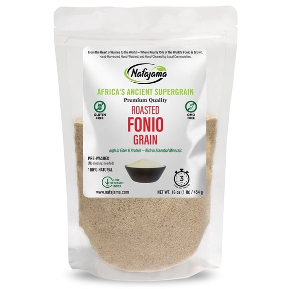Nafajama Organic Roasted Fonio Grain, Great Alternative to Couscous, Rice & Quinoa, Premium Ancient African Superfood, Gluten-Free, Non-GMO, Vegan, High Fiber & Protein,1 Bag of 1 lb / 454g