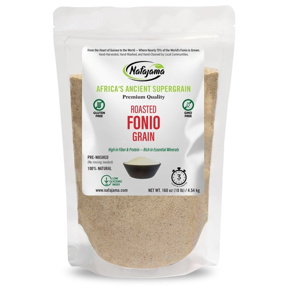 Nafajama Premium Gluten-Free Roasted Fonio Grain | Ancient African Super-Grain | Non-GMO, Vegan, High-Fiber Superfood | All-Natural, Lightly Roasted  1 Bag of 10 lb / 4.54 kg
