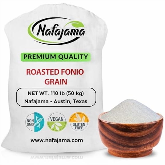 Nafajama Premium Gluten-Free Roasted Fonio Grain | Ancient African Super-Grain | Non-GMO, Vegan, High-Fiber Superfood | All-Natural, Lightly Roasted 1 Bag of 110 lb / 50 kg