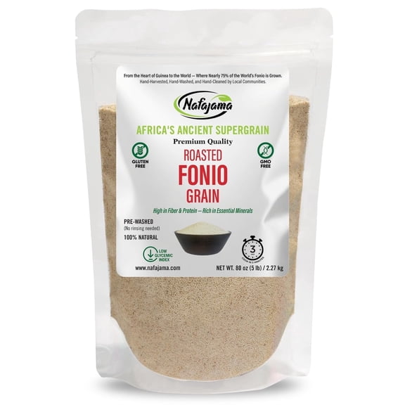 Nafajama Premium Gluten-Free Roasted Fonio Grain | Ancient African Super-Grain | Non-GMO, Vegan, High-Fiber Superfood | All-Natural, Lightly Roasted 1 Bag of 5 lb / 2.27 kg