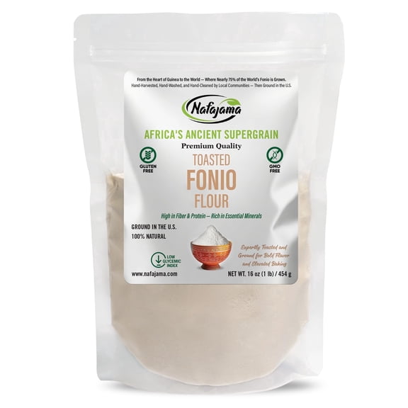 Nafajama 1LB Toasted Fonio Flour, Ancient African Superfood, All-Natural Organic Multi Purpose Flour Best for Gluten-free Bread, Pancakes & Cookies, Non-GMO, Vegan, High-Fiber,130 calories/serving