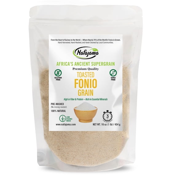Nafajama Premium Gluten-Free Toasted Fonio Grain | Ancient African Super-Grain | Non-GMO, Vegan, High-Fiber Superfood | All-Natural, Lightly Toasted - 1 Bag of 1 lb / 454g