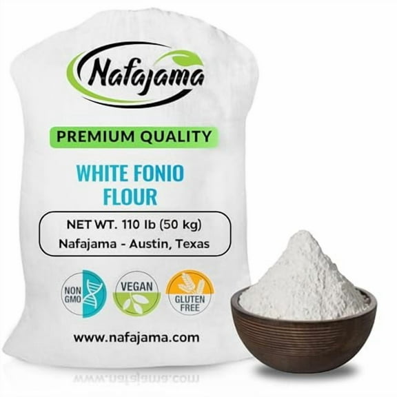 Nafajama Premium Gluten-Free White Fonio Flour | Ancient African Superfood | All-Natural, Non-GMO, Vegan, High-Fiber – 1 Bag of 110 lb / 50 kg