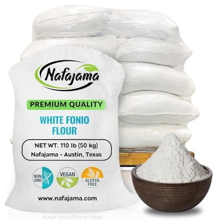 Nafajama Premium Gluten-Free White Fonio Flour | Ancient African Superfood | All-Natural, Non-GMO, Vegan, High-Fiber – 1 Pallet (20 Bags, 110 lb / 50 kg each)