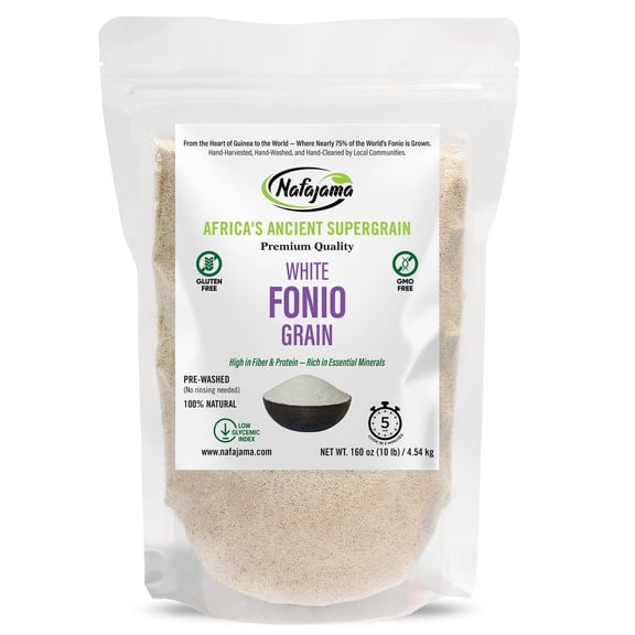 Nafajama Premium Gluten-Free White Fonio Grain | Pre-Washed Ancient African Super-Grain | Non-GMO, Vegan, High-Fiber Superfood | All-Natural, Uncooked – 1 Bag of 10 lb / 4.54 kg