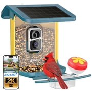 Nafnti 2K HD Smart Bird Feeder with Camera, 10000+ AI Bird Identification & Instant Alerts, Solar Bird Camera for 2.4GHz Wi-Fi, Weatherproof, Gift for Bird Watchers, Blue