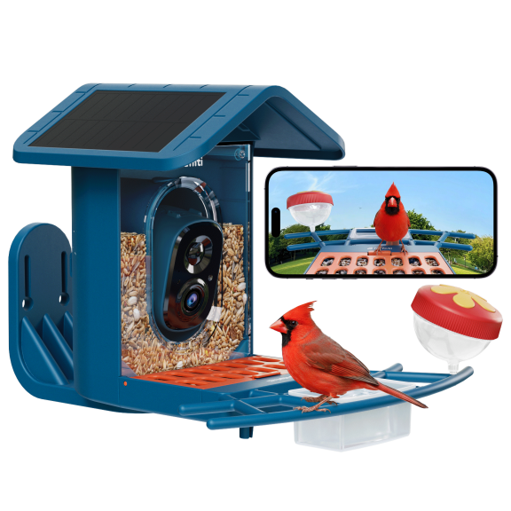 Nafnti Bird Feeder with Camera, Smart Bird Feeder with Camera Solar Powered, 2K HD Video, AI Bird Feeder with 10000+ Bird Identification, IP65 Waterproof Rating, for Bird Watcher Gift Camera