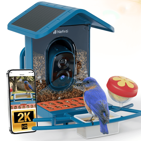 Nafnti Bird Feeder with Camera, 2K HD Bird Feeder Camera Solar Powered, 5GHz/2.4GHz, 10000+ AI Bird Identification & Instant Alerts, IP65 Waterproof