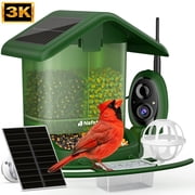 Nafnti 3K Smart Bird Feeder with Camera, Side-View Bird Feeder Camera for Full-Body Profile, 2.5L Dual Chamber Seed Hopper, Built-in & External Solar Panels, AI Species Identification, 2.4G Wi-Fi
