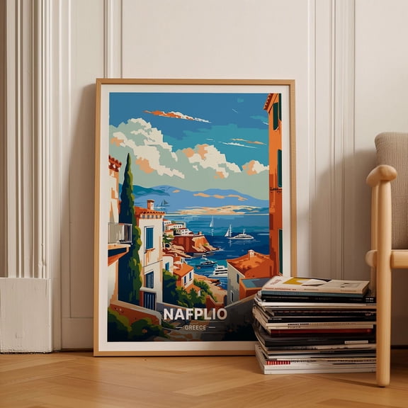 Nafplio Greece Greek Cityscape Travel Wall Art, Unframed Paper Poster 8x10in