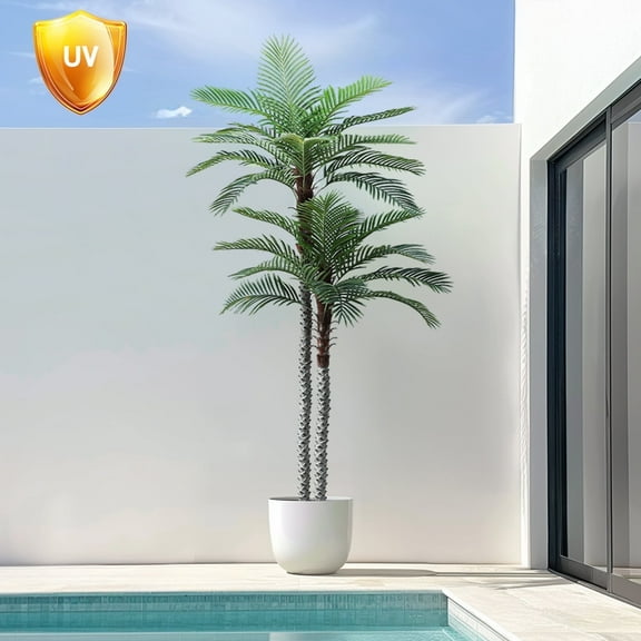 Nafresh 10ft UV Resistant Faux Palm Tree with Full and Lifelike Leaves , 120in Artificial Palm Tree with Realistic Trunks and Real Bark for Outdoor Indoor Home Office Decor.