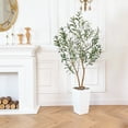 thumbnail image 1 of Nafresh 5ft Faux Olive Tree with Multiple Real Wood Trunks & White Decorative Tall Planter, 60in Artificial Olive Tree for Home Office Bedroom Porch Balcony Decor, 1 of 9
