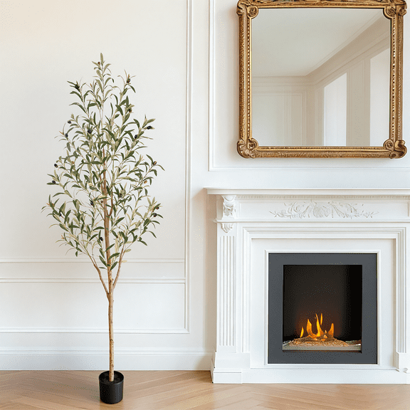 Nafresh 6ft Faux Olive Tree with Real Wood Trunk and Realistic & Full Leaves, 72in Fake Olive Tree with Lifelike Fruits for Indoor Outdoor Decor