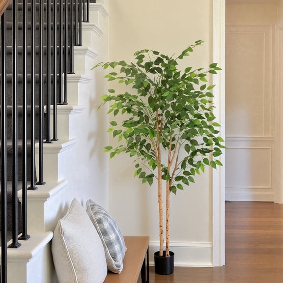 RosyHaven 5ft Resistant UV Artificial Ficus Tree with Real Wood Trunks and Waterproof & Real Touch Leaves, 60"Realistic Faux Ficus Tree for Living Room Bedroom Dining Room Balcony Yard Patio Decor