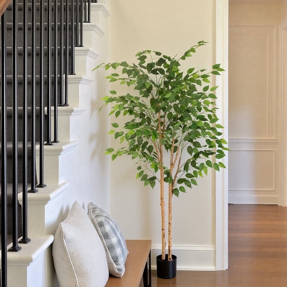 RosyHaven 5ft Resistant UV Artificial Ficus Tree with Real Wood Trunks and Waterproof & Real Touch Leaves, 60"Realistic Faux Ficus Tree for Living Room Bedroom Dining Room Balcony Yard Patio Decor