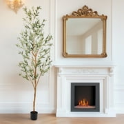 Nafresh 5ft Faux Olive Tree with Real Wood Trunk and Realistic Leaves, 60in Fake Olive Tree with Lifelike Fruits for Indoor Outdoor Decor