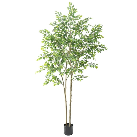 Nafresh 8ft Tall Artificial Ficus Tree with Lifelike and Full Silk Leaves, 96" Faux Ficus Tree with Multiple Realistic Trunks for Indoor Outdoor Home Office Corner Patio Bedroom Bathroom Decor.