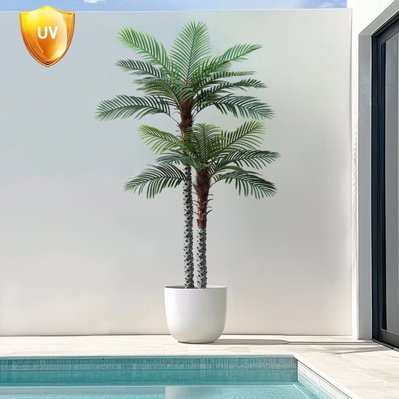 Nafresh 8ft UV Resistant Faux Palm Tree with Full and Lifelike Leaves , 96in Artificial Palm Tree with Realistic Trunks and Real Bark for Outdoor Indoor Home Office Decor.