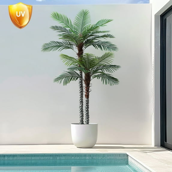 Nafresh 8ft UV Resistant Faux Palm Tree with Full and Lifelike Leaves , 96in Artificial Palm Tree with Realistic Trunks and Real Bark for Outdoor Indoor Home Office Decor.