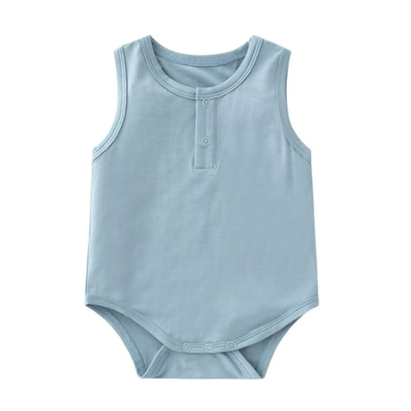 Nafuu Baby Boys Romper Solid Color Crew Neck Sleeveless Playsuit Comfortable And Stylish Jumpsuits Crawling Soft For Spring Summer Adventures Baby Boy Onesies,Blue,6-12 Months