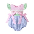 thumbnail image 1 of Nafuu Baby Girls Bodysuits Crew Neck Fly Sleeve Bowknot Grids Letter Romper Plaid Bodysuits Lovely Home Onesies,Blue,6-12 Months, 1 of 6
