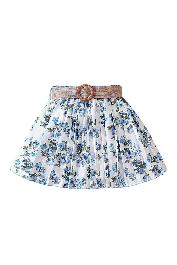 Baby Girls Skirts Multicolor Children Summer Vacation Countryside Flowers Dancing Princess Cute Floral Print Skirt Poodle Skirts For Girls,Blue,3-4 Years