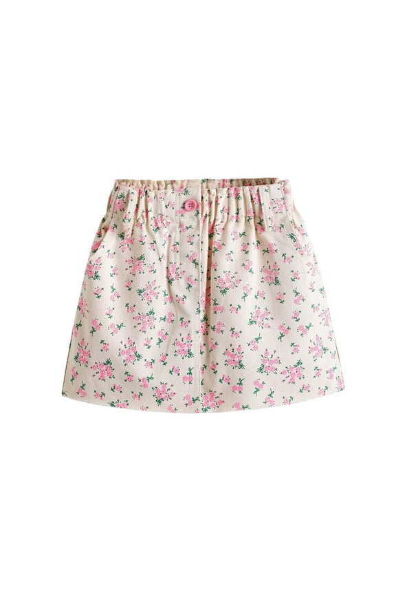Baby Girls Skirts Multicolor Summer Sweet Floral Print Denim Short Poodle Skirts For Girls,Beige,3-4 Years