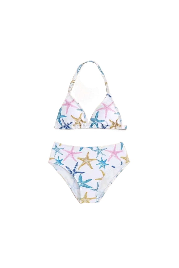 Baby Girls Swimwear Multicolor Crew Neck Sleeveless Adjustable Bikini Two Piece With Removable Soft Cup Pads Relaxed Fit Vacation Period Swimwear,White,4-5 Years