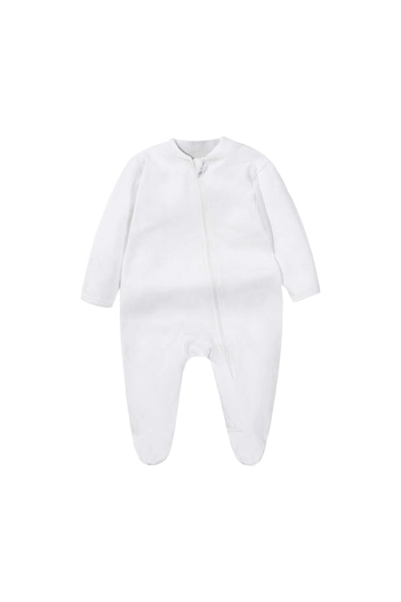 Boys Bodysuits Solid Color Crew Neck Full Zip Up Romper With Front Zipper Soft Long Sleeve Jumpsuit For Toddler Cozy Sleeper Outfit Baby Onesiesï¼Whiteï¼Nb-1 Months