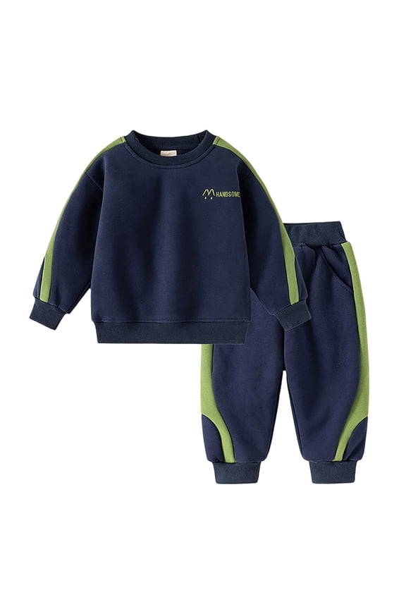 Boys Outfits Multicolor Set Crew Neck Long Sleeve Tracksuit Winter Casual Outfit Hoodie Joggers Athletic Two Piece Suitable Leisure Home Boys Matching Outfits,Navy,2-3 Years