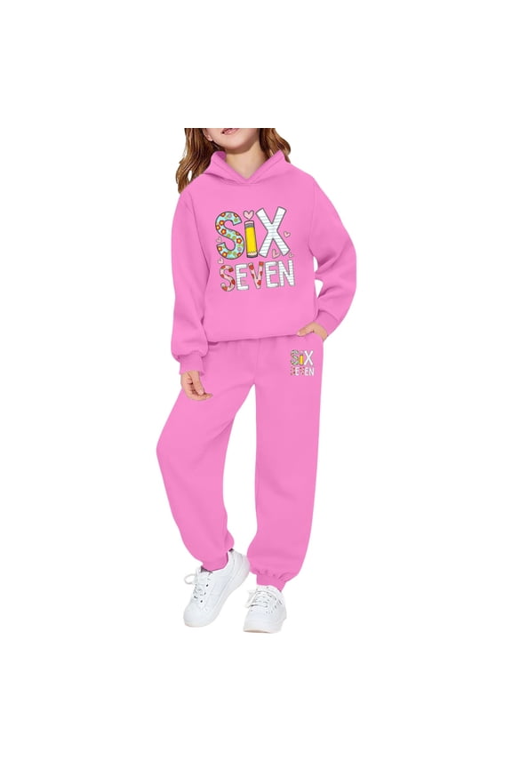 Boys Outfits Set 67 Crew Neck Long Sleeve Graphic Print Hooded Sweatshirt Jogger Outfit Casual Two Piece Playwear Cute Home Toddler Boy Sets,Pink,11-13 Years