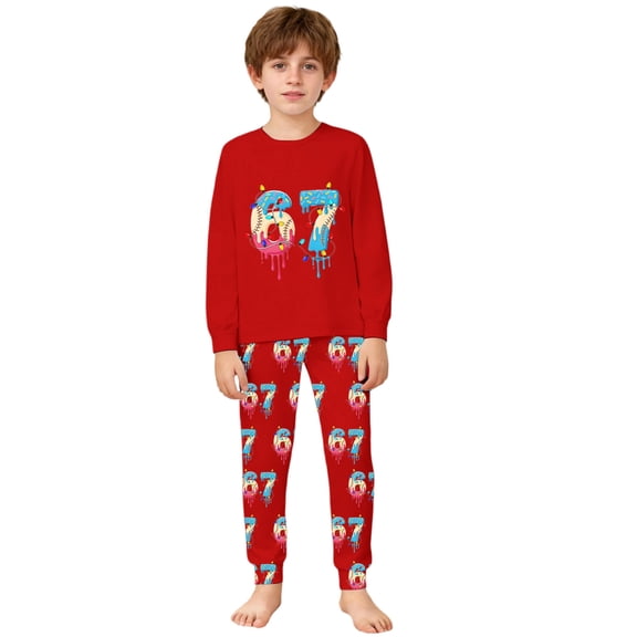 Nafuu Boys Outfits Set 67 Crew Neck Long Sleeve Matching With Prints Comfortable Casual Wear Classic Vacation Toddler Boy Sets,Red,7-8 Years