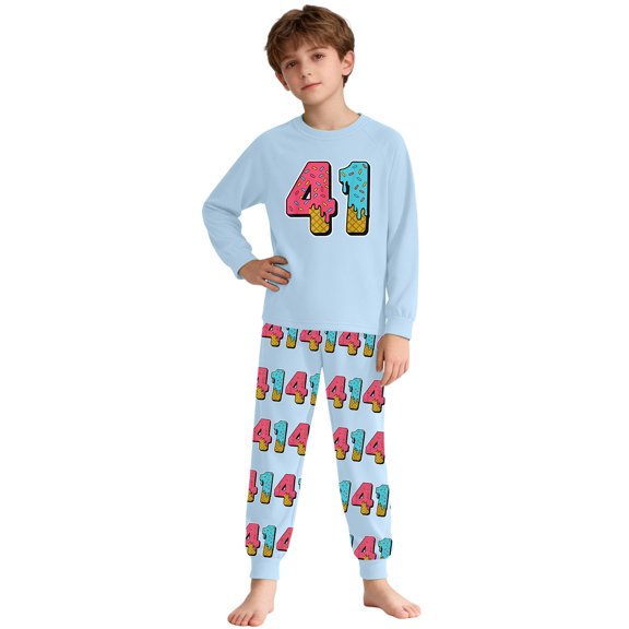 Nafuu Boys Outfits Set Crew Neck Ice Print Long Sleeve Pajama Sleepwear With Fashionable Design Relaxed Fit Vacation Toddler Boy Sets,Light Blue,9-10 Years