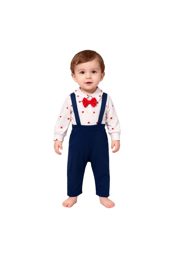 Boys Outfits Set Lapel Baby Cute Striped Suspenders Bodysuit Long Pants Dressy Romper Jumpsuit Soft Formal Casual Wear Relaxed Fit Vacation Toddler Boy Sets,White,0-3 Months