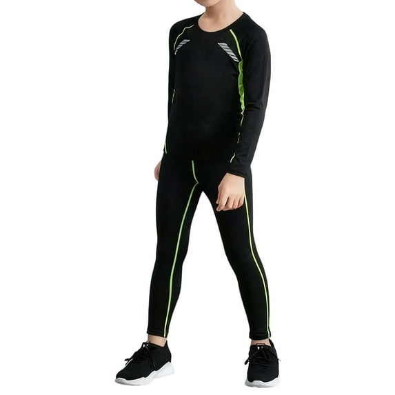 Nafuu Boys Outfits Set Multicolor Crew Neck Long Sleeve Athletic Compression Shirt Workout Training For Youth Sports Performance Activewear Trendy Vacation Boys Matching Outfits,Green,11-12 Years