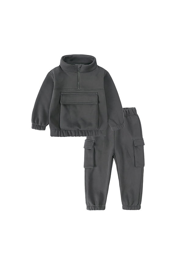 Boys Outfits Set Solid Color Crew Neck Long Sleeve Casual Outfit Two Piece Pullover Hoodie Jogger Pants Combo For Childrens Autumn Winter Leisure Home Boys Matching Outfits,Grey,12-24 Months