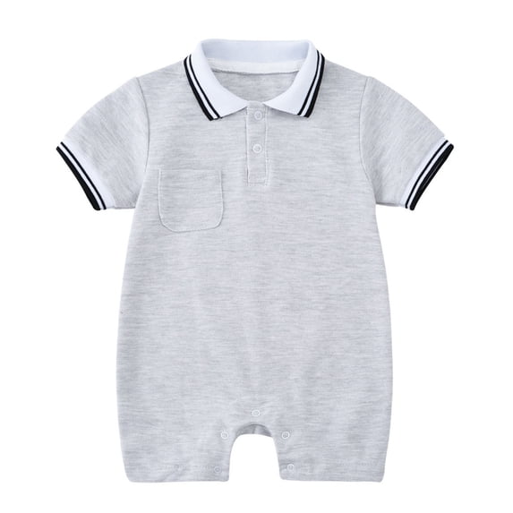 Nafuu Boys Romper Lapel Short Sleeve Solid Pullover Newborn Gentleman Jumpsuits For Children Daily Wear Relaxed Fit Boy Bodysuits,Grey,6-12 Months