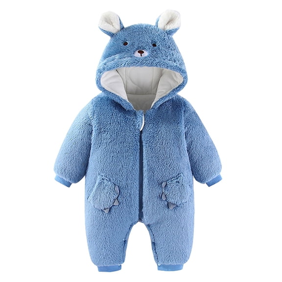 Nafuu Boys Romper Solid Color Crew Neck Long Sleeve 2026 Newborn Panda Outfit Suit Fold Over Mittens Footies Winter Snowsuit Clothes Hooded Jumpsuits Boy Jumpsuit,Blue,0-3 Months