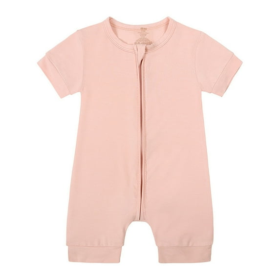 Nafuu Boys Romper Solid Color Crew Neck Zipper Short Sleeve Sleeper Jumpsuits For Children Daily Wear Leisure Home Newborn Onesies,Pink,18-24 Months