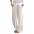 thumbnail image 1 of Nafuu Females Casual Pants Solid Color High Waist Loose Fit Linen Wide Leg Pants Summer Lightweight Straight Classic Vacation Slacks, 1 of 4