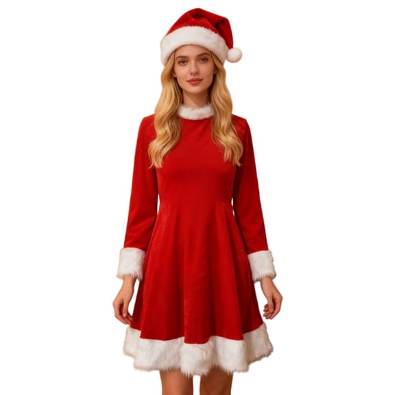 Nafuu Females Dress Color Blocking Casual Velvet For Holiday Season Comfort Elegant Everyday Wear With Soft Stretch Fabric Fit Stylish Home Sundress,Red