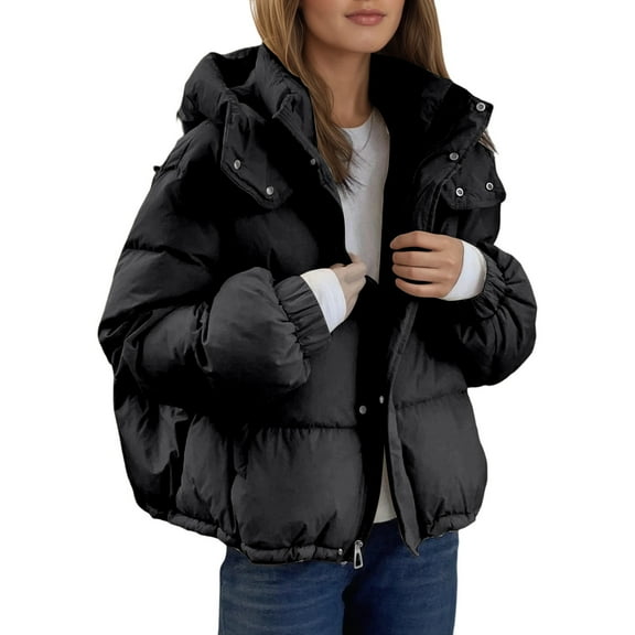 Nafuu Females Winter Coat Petite Solid Color Warmth Short Puffy Quilted For Lightweight Hooded Casual With Comfort Fit Thermal Insulation Windproof Design Breathable Home Outerwear