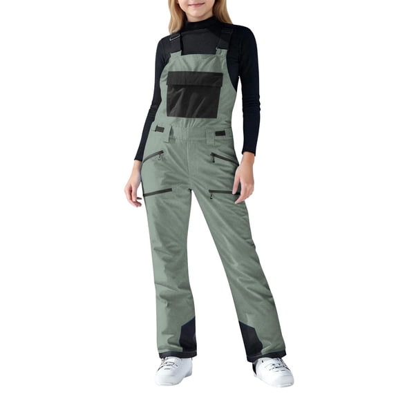 Nafuu Girls Romper Multicolor Crew Neck Sleeveless Insulated Bib Overalls Winter Ski Pants For Outdoor Cold Weather Activities And Play Onesies,Grey,10-11 Years