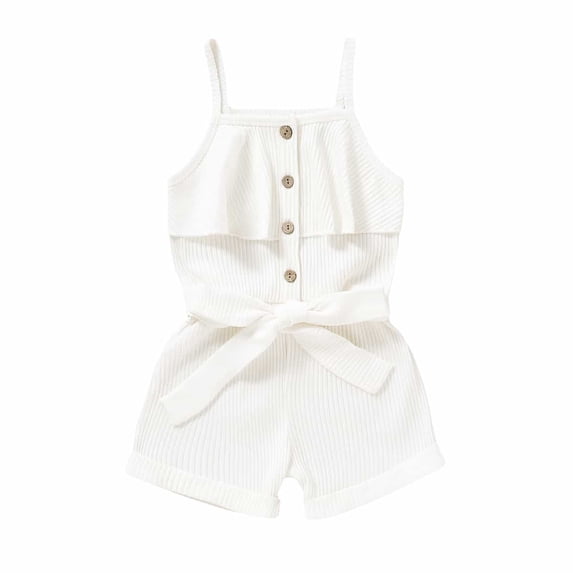 Nafuu Girls Romper Solid Color Crew Neck Sleeveless Rompers Jumpsuits Soft Ribbed Playsuit Casual Outfit For Toddler Everyday Wear Spring Summer Girl Bodysuits,White,6-12 Months